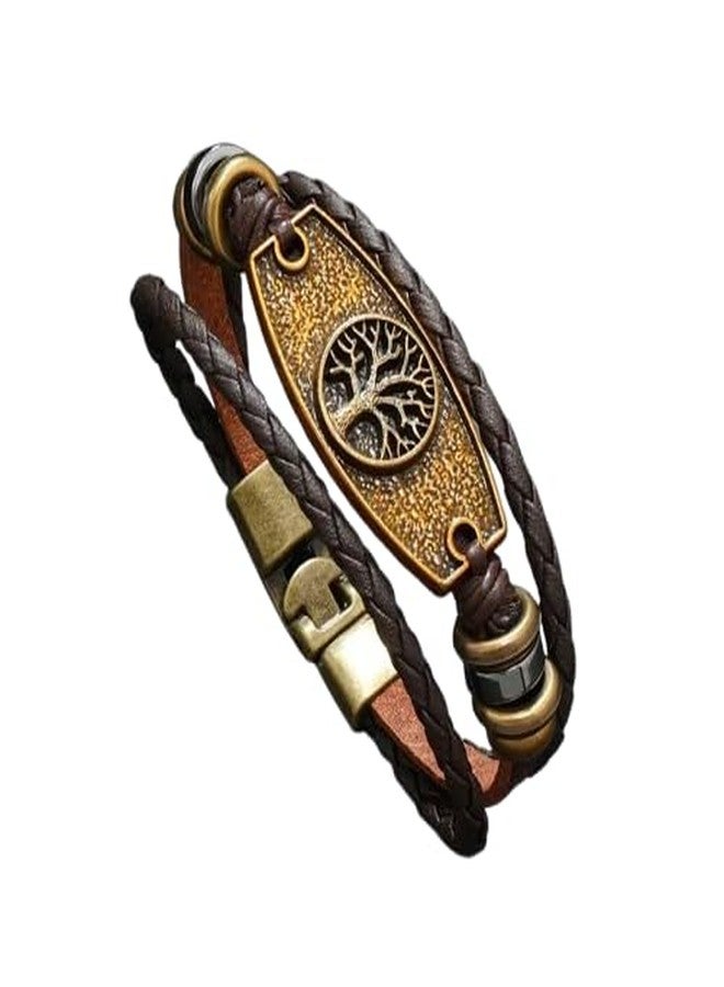 Theodoros Cross, Anchor, Yggdrasil & Tree of Life Leather Bracelet for Men's & Women's - Genuine Leather, No Magnetic - Image 1